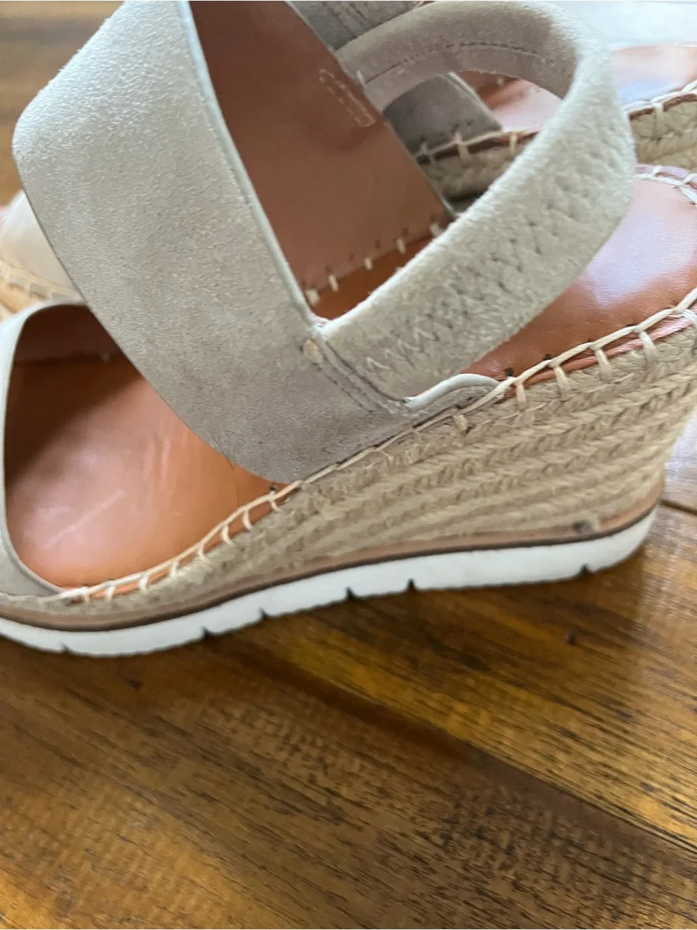 gentle souls Taupe Suede Double-Strap Wedge Sandals